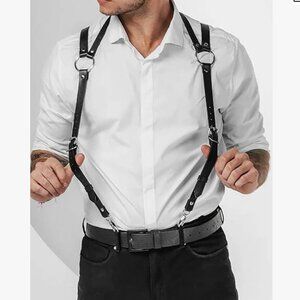 Belt Shoulder Strap Y-Back Silver Men's Leather Harness